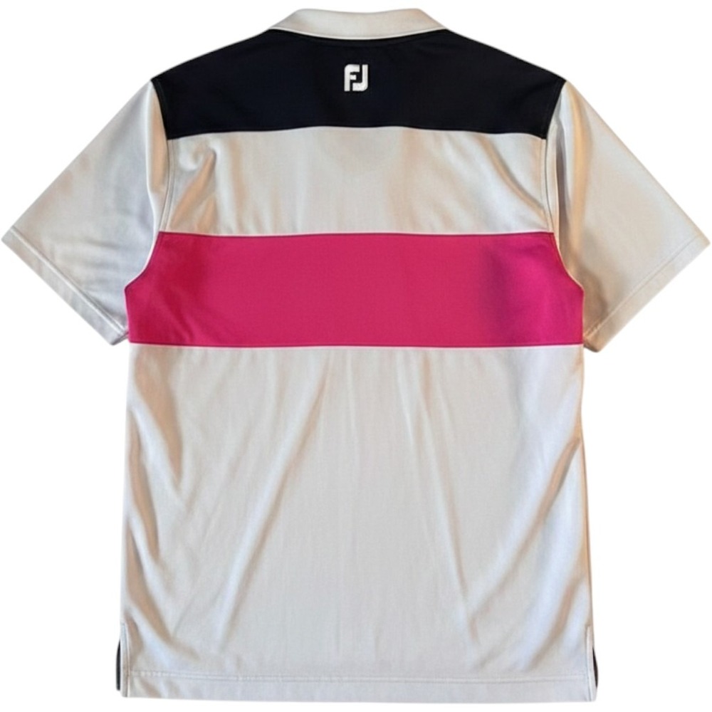 FootJoy Mens White Pink Navy Colorblock Performance Golf Polo Shirt Size Medium‎